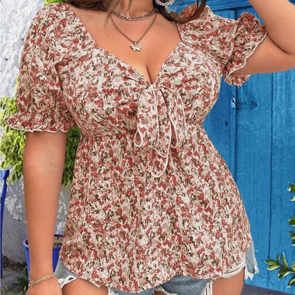 Shein pink floral top